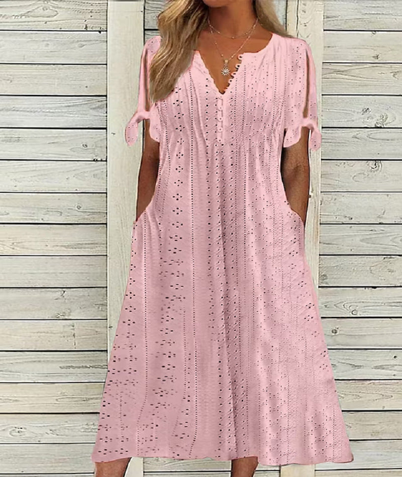 🏖️【S-3XL】2026Noua rochie midi din dantela plisata simpla