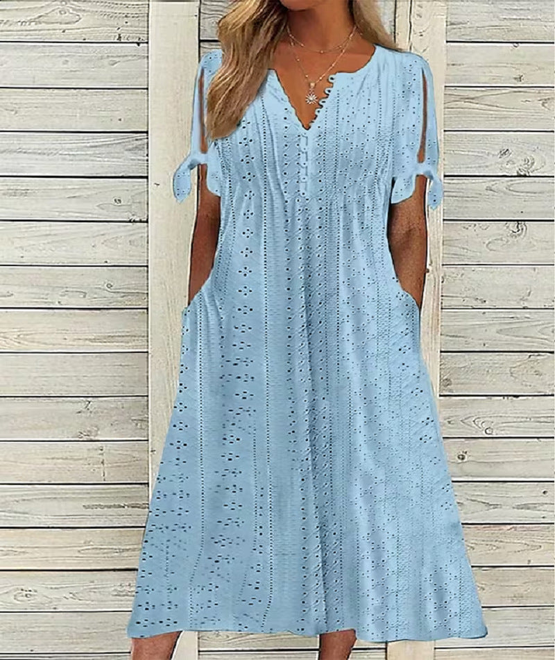 🏖️【S-3XL】2026Noua rochie midi din dantela plisata simpla