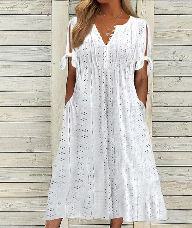 🏖️【S-3XL】2026Noua rochie midi din dantela plisata simpla