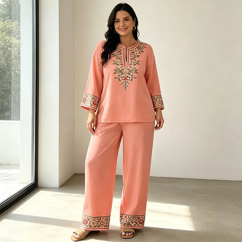 🌿 Set de vară cu imprimeu floral și pantaloni largi