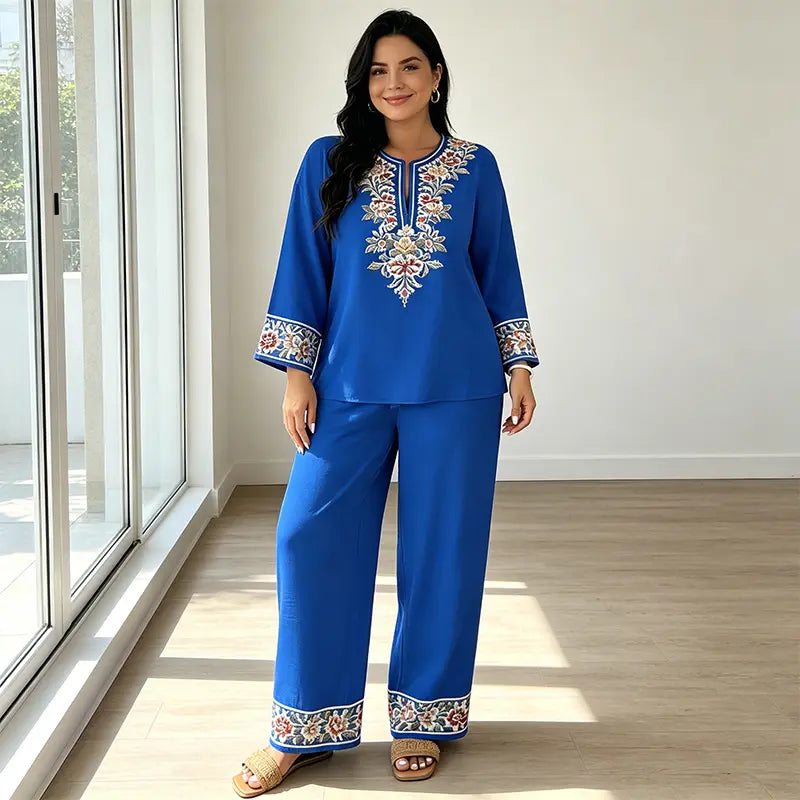 🌿 Set de vară cu imprimeu floral și pantaloni largi