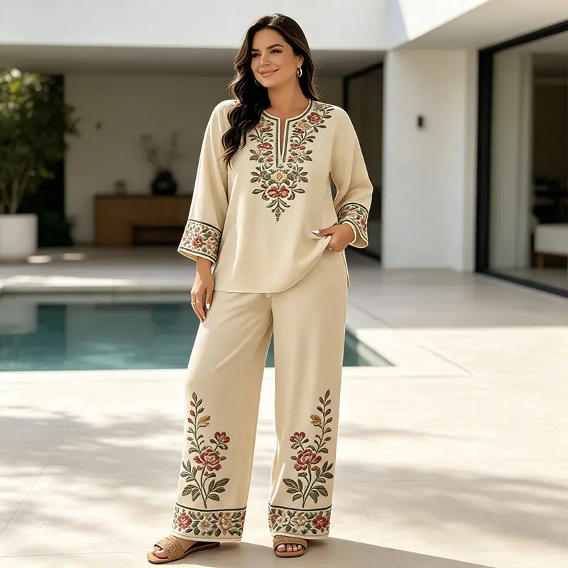 🌿 Set de vară cu imprimeu floral și pantaloni largi