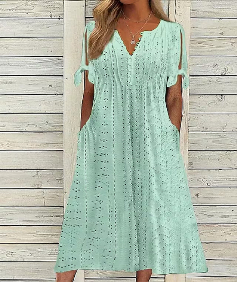 🏖️【S-3XL】2026Noua rochie midi din dantela plisata simpla
