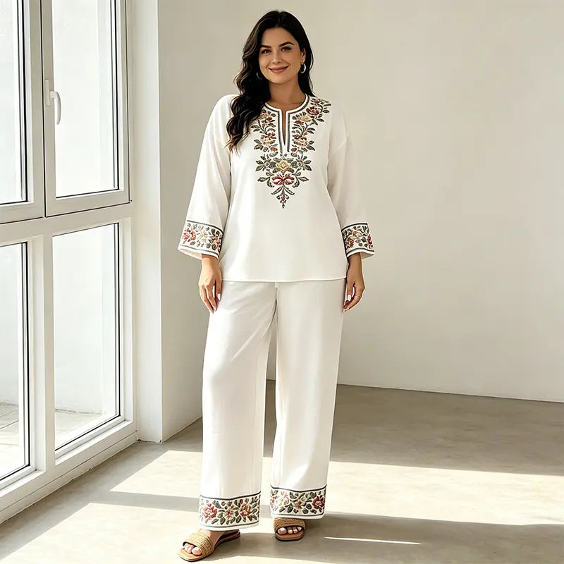 🌿 Set de vară cu imprimeu floral și pantaloni largi