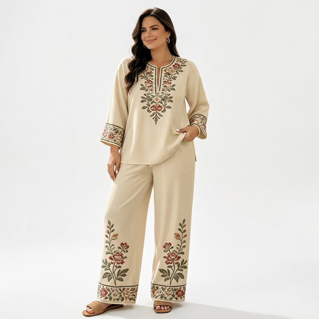 🌿 Set de vară cu imprimeu floral și pantaloni largi