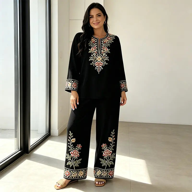 🌿 Set de vară cu imprimeu floral și pantaloni largi