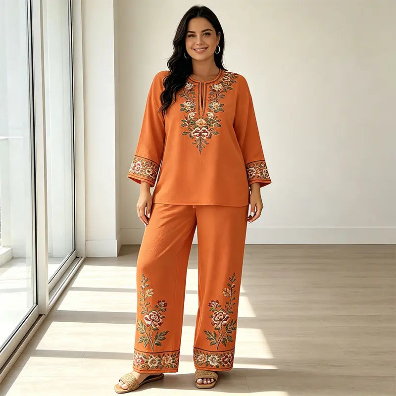 🌿 Set de vară cu imprimeu floral și pantaloni largi