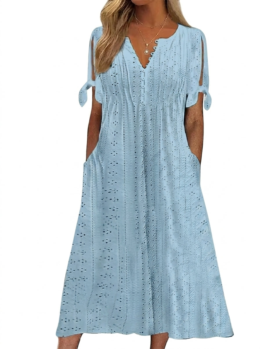 🏖️【S-3XL】2026Noua rochie midi din dantela plisata simpla