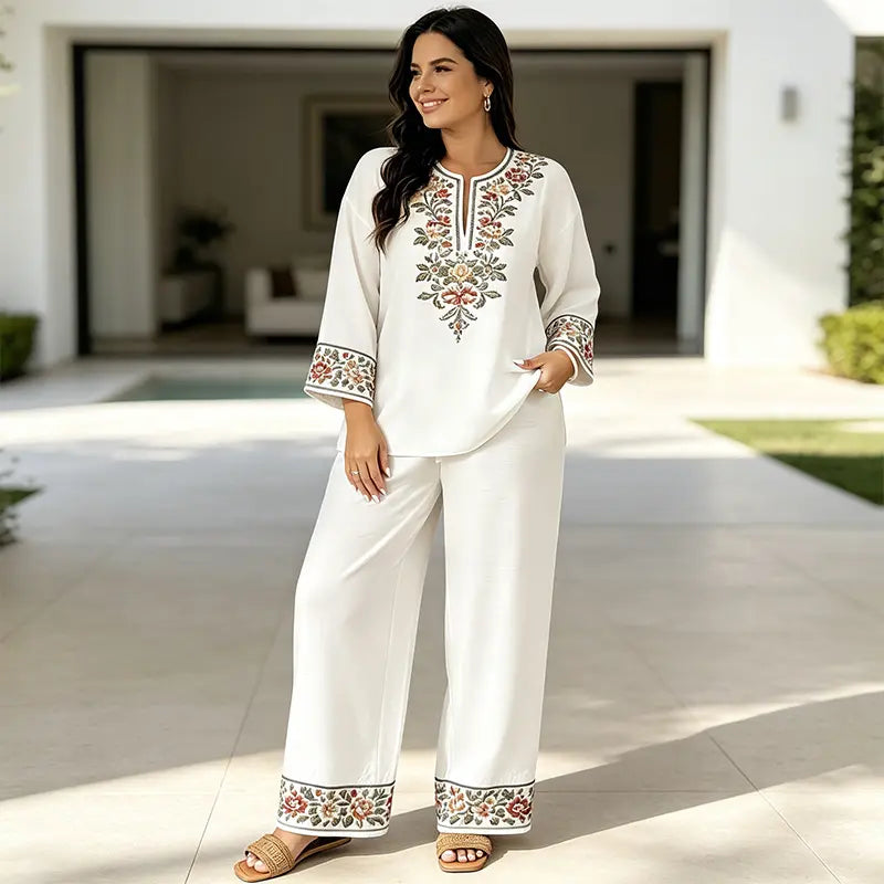 🌿 Set de vară cu imprimeu floral și pantaloni largi