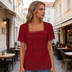 👚 Bluză cu decolteu pătrat și dantelă franțuzească