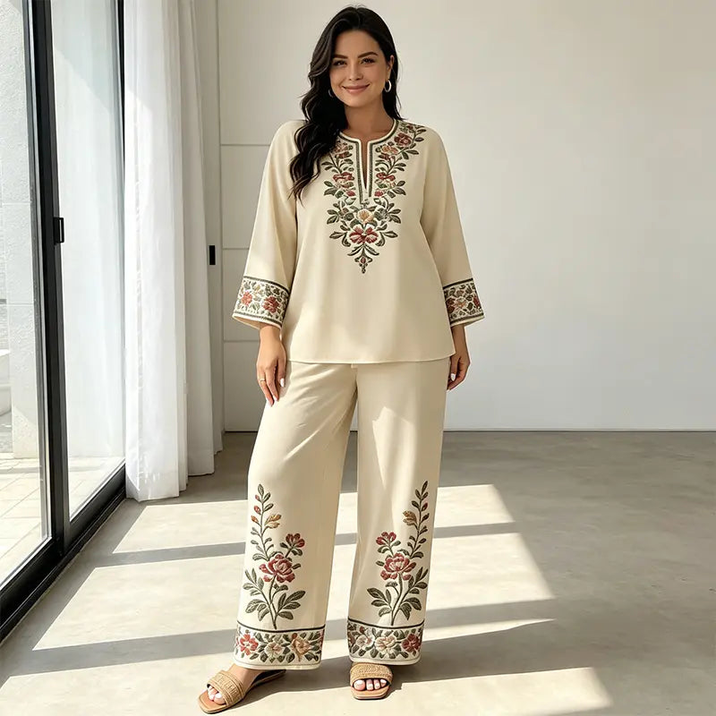 🌿 Set de vară cu imprimeu floral și pantaloni largi