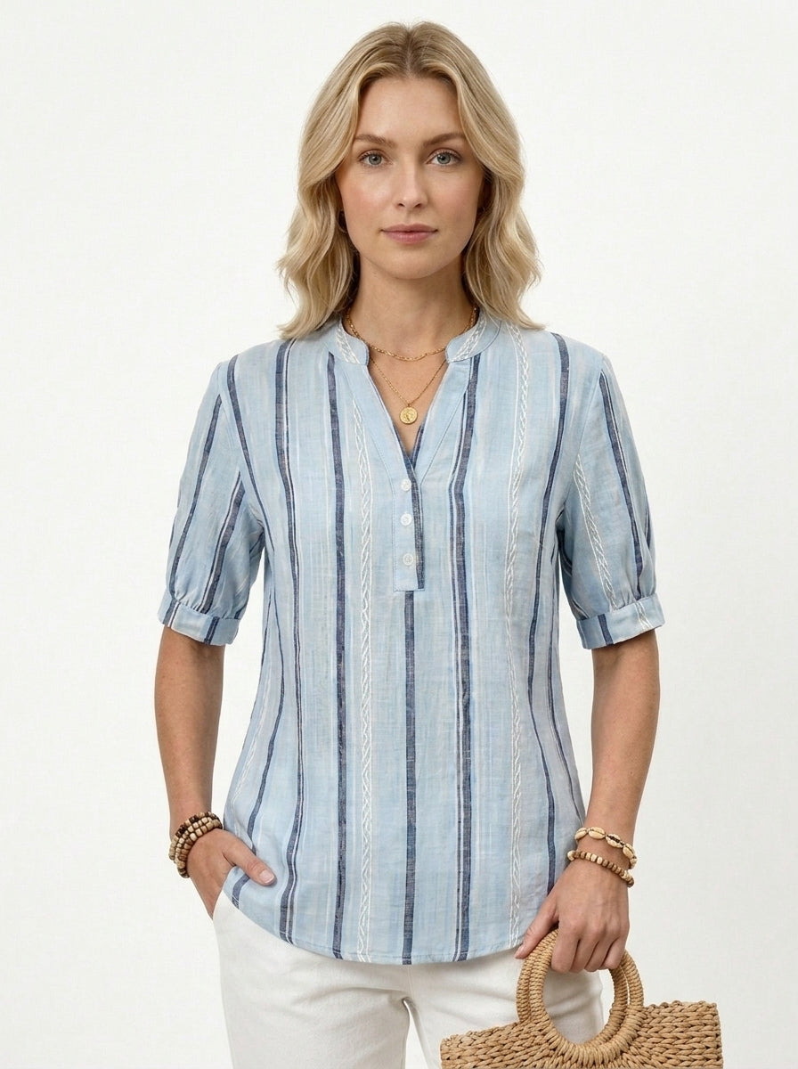 👚Bluză de vară din bumbac și in, cu dungi