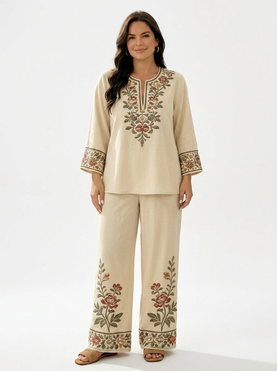 🌿 Set de vară cu imprimeu floral și pantaloni largi